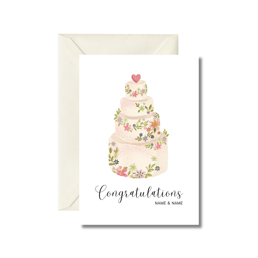 Floral Wedding Cake Congratulations Card