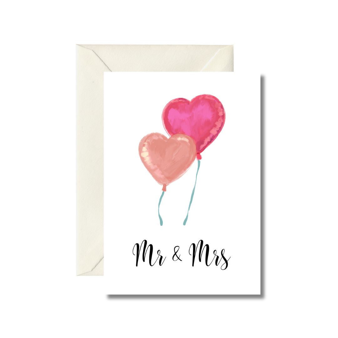 Mr & Mrs Heart Balloons Wedding Card