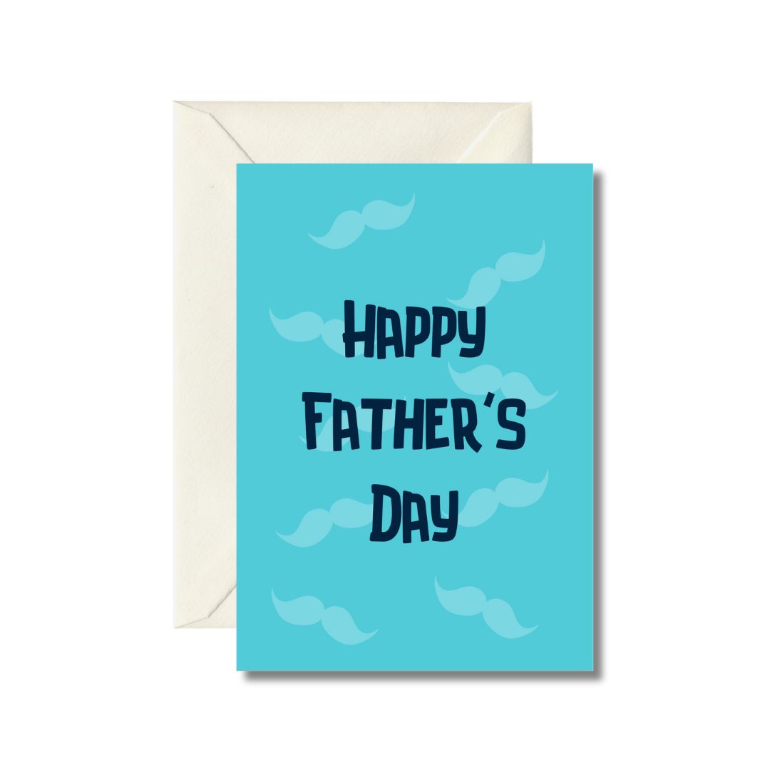 Happy Father's Day Card with Blue Mustache Design