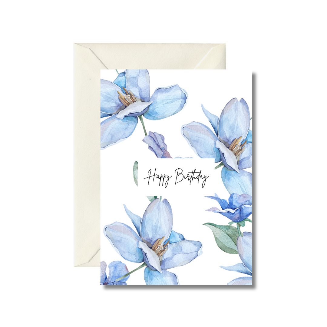 Blue Floral Happy Birthday Card