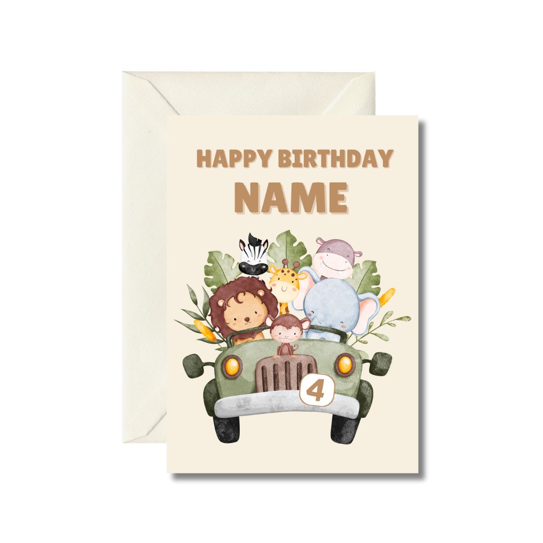 Personalized Jungle Animal Birthday Card